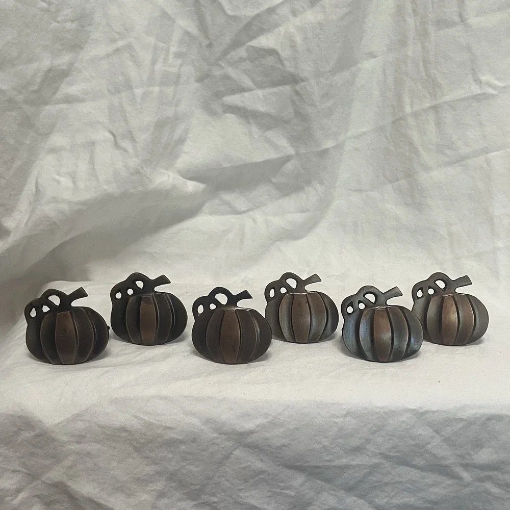6 pcs Halloween Thanksgiving Napkin‎ Rings, Metal Pumpkin Holders, Spooky Decor